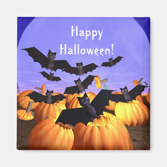 Halloween Bats and Pumpkins Magnet (Front)