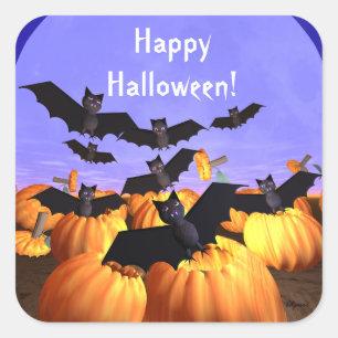 Halloween Bats and Pumpkins Square Sticker
