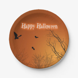 Halloween Bats and Trees Paper Plate