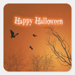 Halloween Bats and Trees Square Sticker