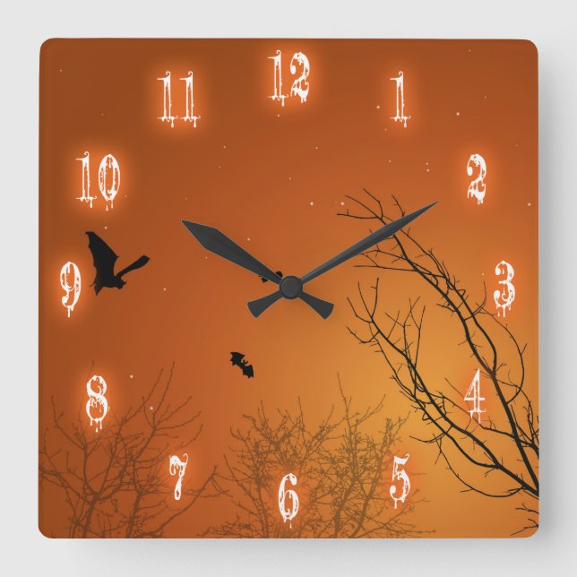 Halloween Bats and Trees Square Wall Clock (Front)
