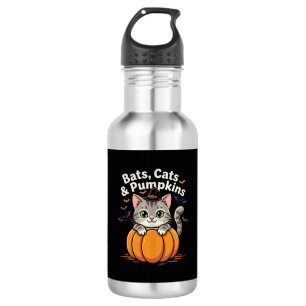Halloween Bats Cats and Pumpkins Cute Kitten Desig 532 Ml Water Bottle
