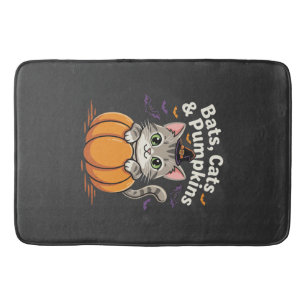 Halloween Bats Cats and Pumpkins Cute Kitten Desig Bath Mat
