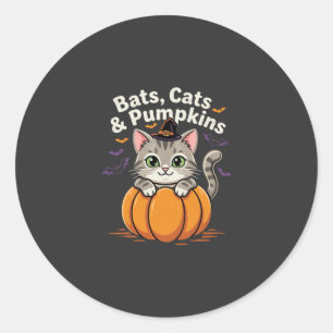 Halloween Bats Cats and Pumpkins Cute Kitten Desig Classic Round Sticker