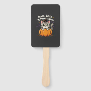 Halloween Bats Cats and Pumpkins Cute Kitten Desig Hand Fan