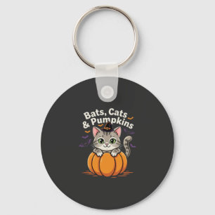 Halloween Bats Cats and Pumpkins Cute Kitten Desig Key Ring