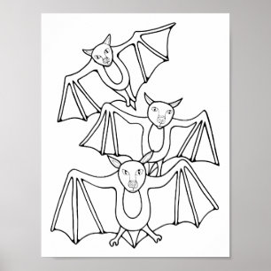 Halloween Bats Coloring Page Art Poster