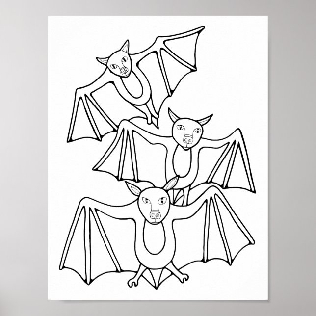 Halloween Bats Colouring Page Art Poster (Front)