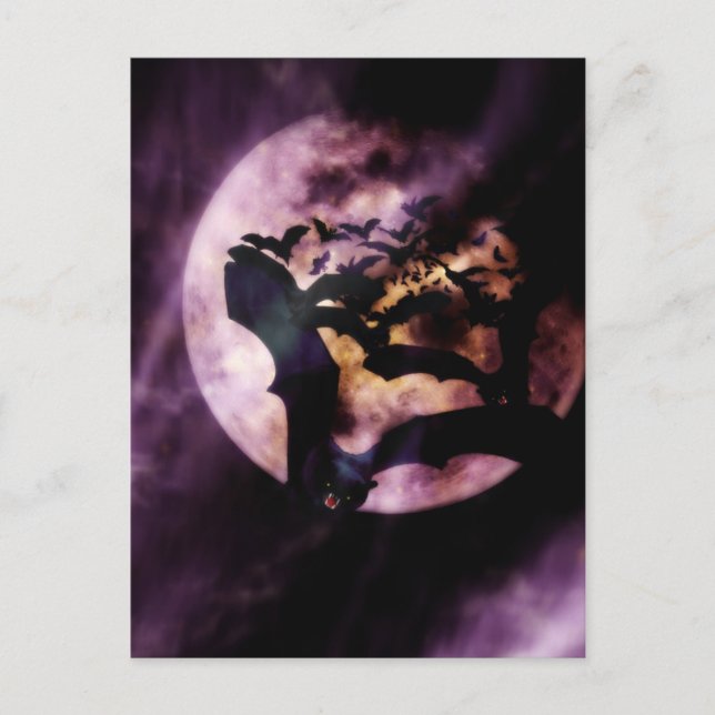 Halloween Bats Flying on a Full Moon Night Postcard (Front)