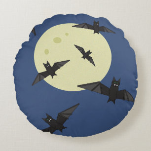 Halloween Bats flying with moon Round Cushion