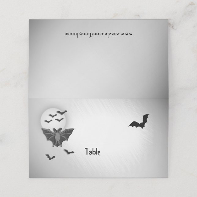 Halloween Bats Full Moon Place Cards (Outside Unfolded)