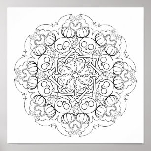 Halloween Bats, Ghosts, Skulls, & More Coloring  Poster