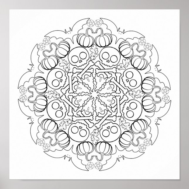 Halloween Bats, Ghosts, Skulls, & More Colouring  Poster (Front)