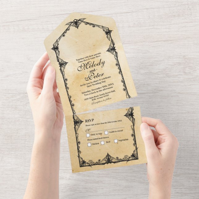 Halloween Bats Gothic Border Wedding Invite (Tearaway)