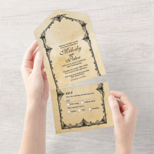 Halloween Bats Gothic Border Wedding Invite