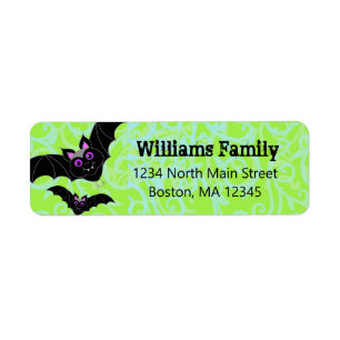 Halloween Bats Green Return Address