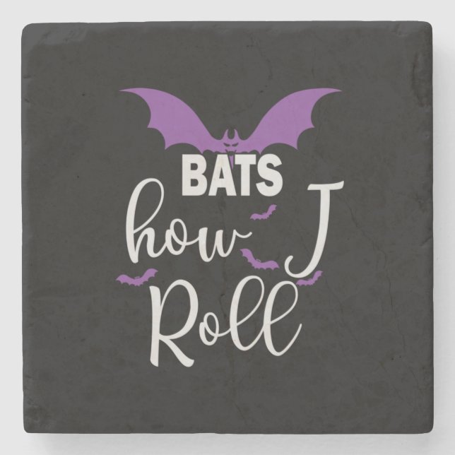 Halloween Bats How I Roll Birthday Stone Coaster (Front)