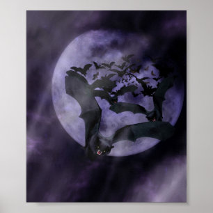 Halloween Bats on a Full Moon Night Poster