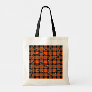 Halloween Bats On Plaid Tote Bag