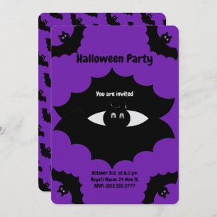 Halloween Bats on Royal Purple Invitation
