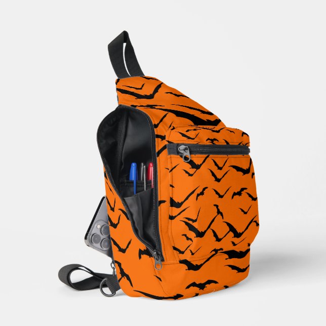 Halloween Bats Orange Black Sling Bag (Open)
