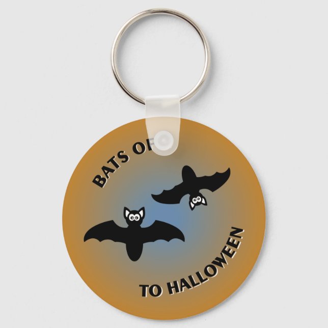 Halloween Bats Orange Blue Key Ring (Front)