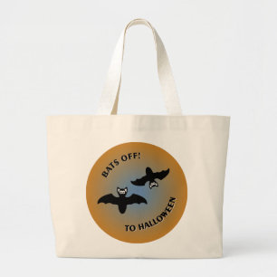 Halloween Bats Orange Blue Large Tote Bag