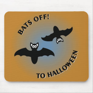 Halloween Bats Orange Blue Mouse Mat