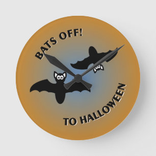 Halloween Bats Orange Blue Round Clock