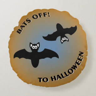 Halloween Bats Orange Blue Round Cushion