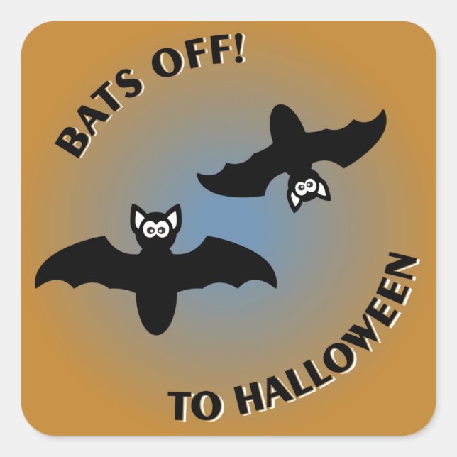 Halloween Bats Orange Blue Square Sticker (Front)