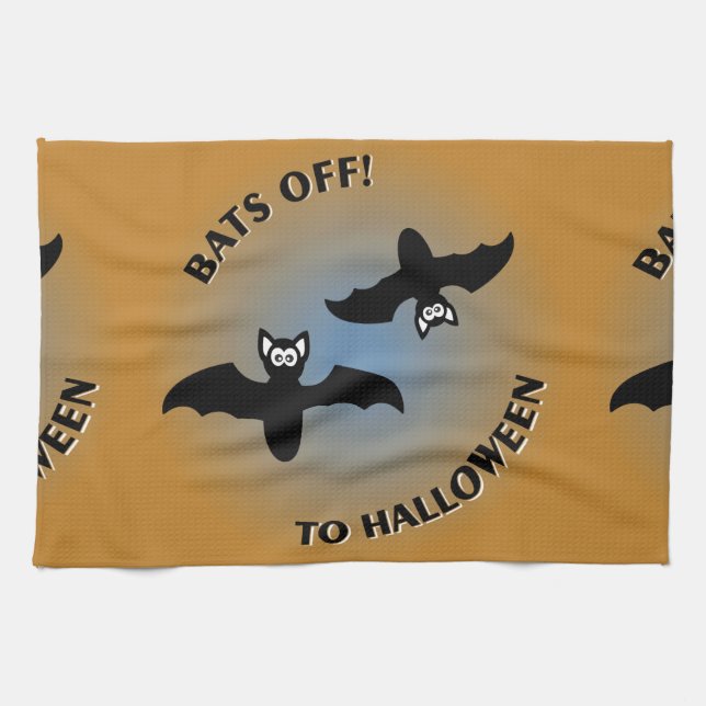Halloween Bats Orange Blue Tea Towel (Horizontal)