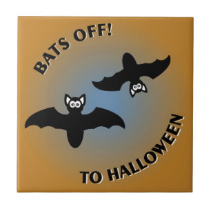 Halloween Bats Orange Blue Tile
