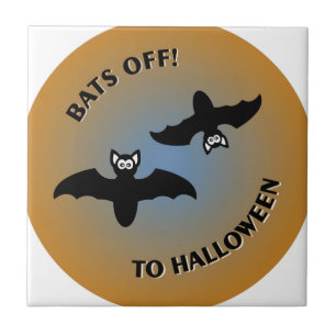 Halloween Bats Orange Blue Tile