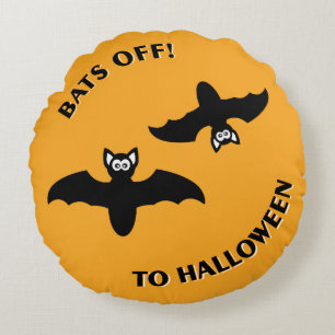 Halloween Bats Orange Round Cushion