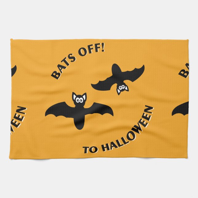 Halloween Bats Orange Tea Towel (Horizontal)