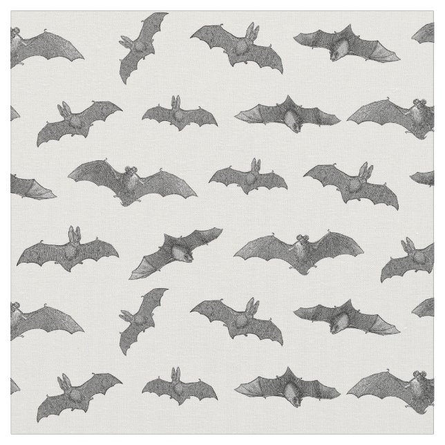 Halloween Bats Pattern Antique Bat Illustrations Fabric (Close Up)