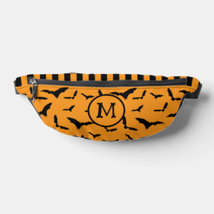 Halloween Bats Pattern Orange Black Monogram Bum Bags