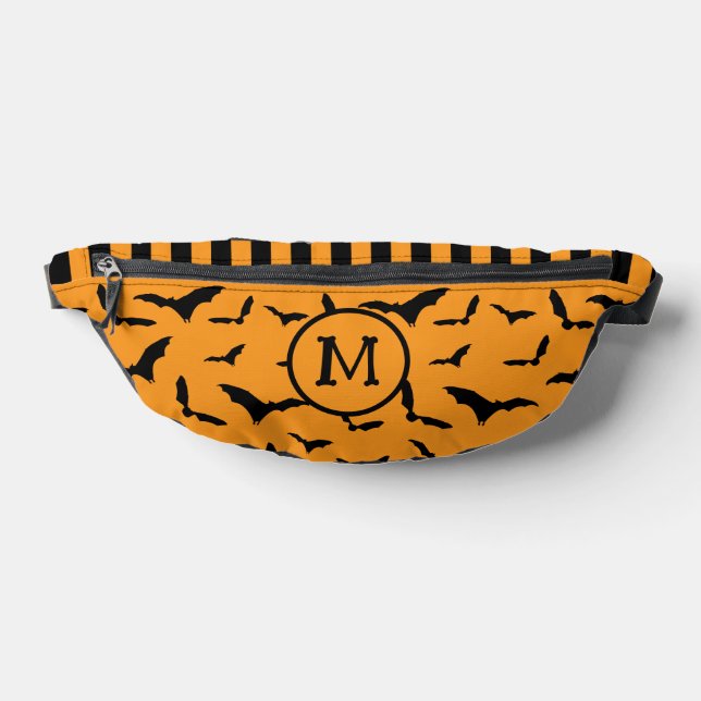 Halloween Bats Pattern Orange Black Monogram Bum Bags (Lay Down)