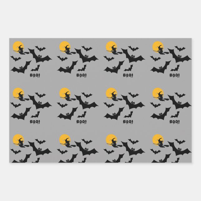  Halloween Bats Pattern Wrapping Paper Sheet (Front)