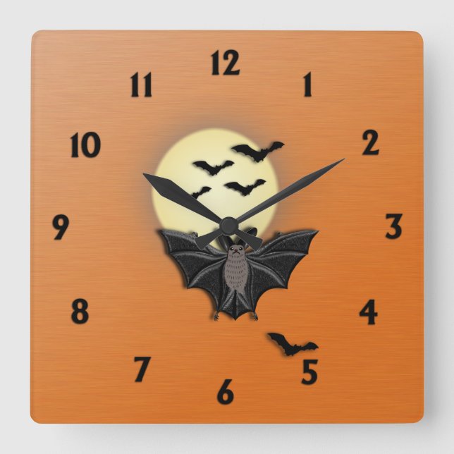 Halloween Bats Square Wall Clock (Front)