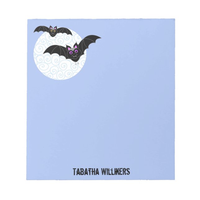 Halloween Bats with Moon Personalised 5.5 x 6 Notepad (Front)