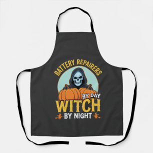 Halloween Battery Repairer Witch By Night Design Apron