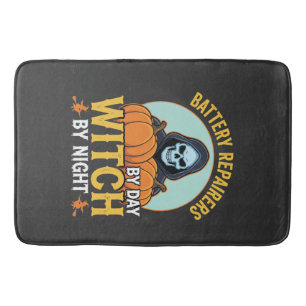 Halloween Battery Repairer Witch By Night Design Bath Mat