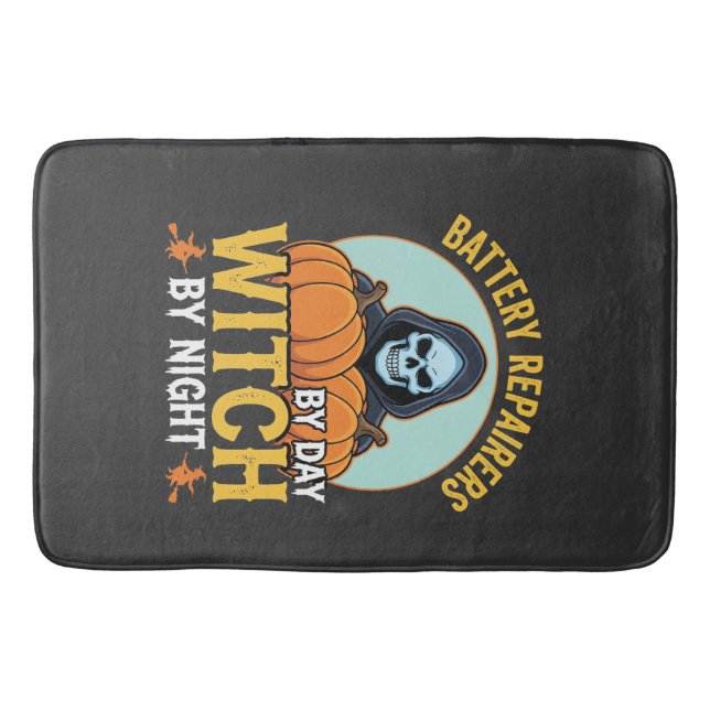 Halloween Battery Repairer Witch By Night Design Bath Mat (Front)