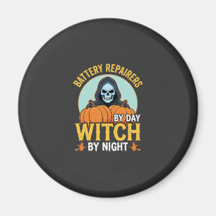 Halloween Battery Repairer Witch By Night Design Magnet