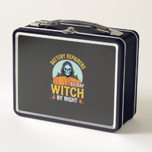 Halloween Battery Repairer Witch By Night Design Metal Lunch Box