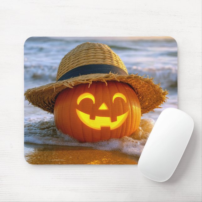 Halloween Beach Jack-o-lantern Mouse Mat (With Mouse)