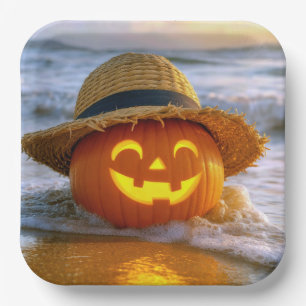 Halloween Beach Jack-o-lantern Paper Plate