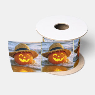 Halloween Beach Jack-o-lantern Satin Ribbon